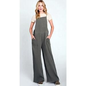 Elleborn Mineral Wash Jumpsuit Wide Leg Gauze Strappy Overalls Gray Sz S NWT